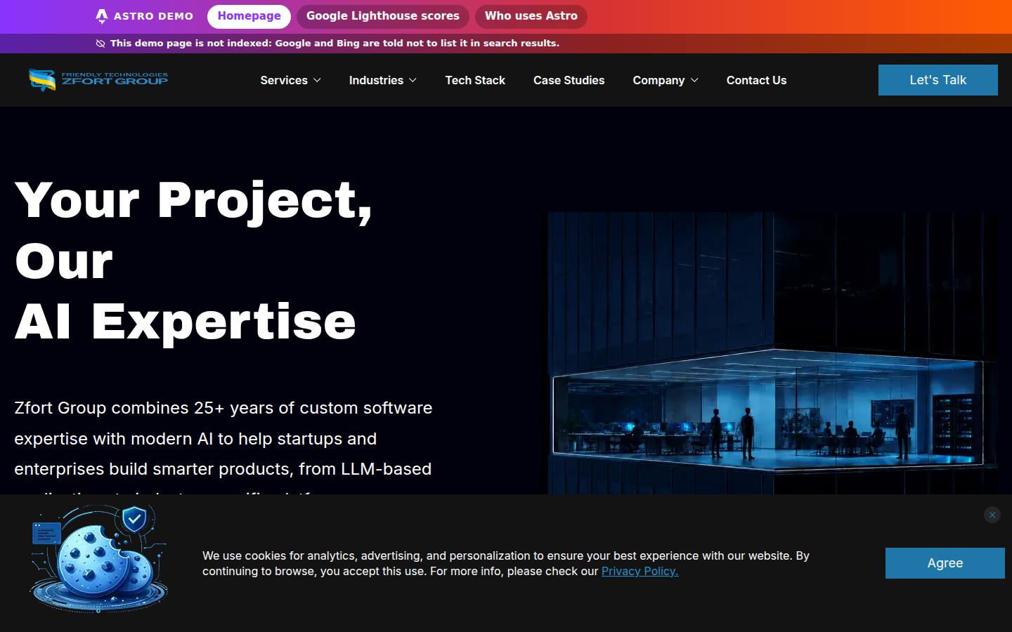 The same page on Astro: homepage screenshot